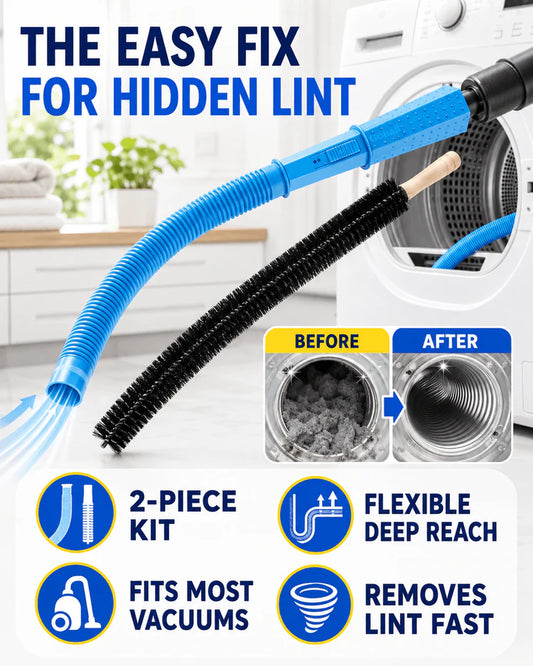 Universal Dryer Vent Cleaner Kit - 2-Piece Vacuum Hose Attachment & Flexible Lint Brush
